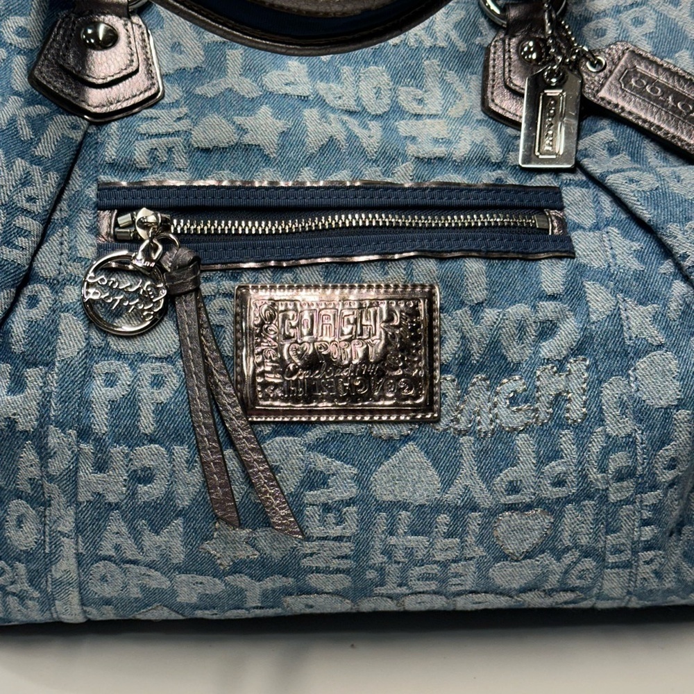 Coach 16988 Poppy Denim Blue and Silver Tote Shoulder Bag - Picture 4 of 16